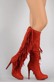 Breckelle Faux Suede Side Fringe Stiletto Knee High Boot