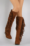 Breckelle Faux Suede Side Fringe Stiletto Knee High Boot