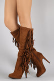 Breckelle Faux Suede Side Fringe Stiletto Knee High Boot