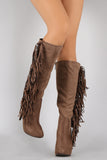 Breckelle Faux Suede Side Fringe Stiletto Knee High Boot