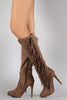 Breckelle Faux Suede Side Fringe Stiletto Knee High Boot