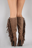 Breckelle Faux Suede Side Fringe Stiletto Knee High Boot