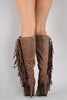 Breckelle Faux Suede Side Fringe Stiletto Knee High Boot