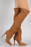 Pointy Toe Double Buckle Wrap Stiletto Boots