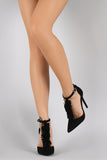 Shoe Republic LA Suede Fringe T-Strap Stiletto Pump