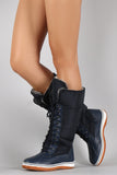 Puffy Nylon Lace Up Knee High Duck Boots