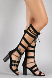 Qupid Suede Buckled Lace Up Gladiator Heel