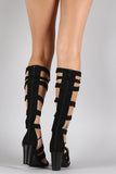 Qupid Suede Buckled Lace Up Gladiator Heel