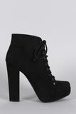 Qupid Suede Lace Up Heeled Platform Booties