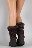 Faux Fur Cuff Lace Up Nylon Snow Boots