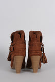 Qupid Suede Strappy Buckle Chunky Stacked Heeled Booties