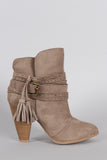 Qupid Suede Strappy Buckle Chunky Stacked Heeled Booties