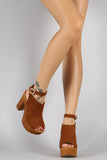 Suede Ankle Buckle Faux Wood Open Toe Heel