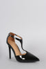 Patent Vegan Leather T-Strap Pointy Toe Pump