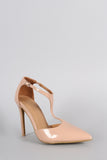 Patent Vegan Leather T-Strap Pointy Toe Pump