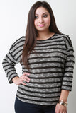 Mixed Knit Stripes Quarter Sleeve Top