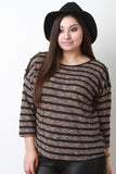 Mixed Knit Stripes Quarter Sleeve Top