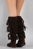 Lace Up Suede Fringe Knee High Boots