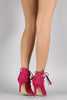 Suede Perforated Tassel Lace Up Peep Toe Heel