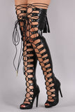 Nail Head Studs Corset Lace Up Stiletto Over-The-Knee Boots