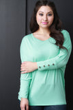 Round Neck Button Accent Dolman Sleeves Top