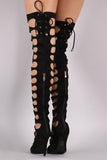 Suede Keyhole Cutout Pointy Toe Lace Up Stiletto Boots