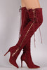 Suede Corset Lace Up Pointy Toe Stiletto Over-The-Knee Boots