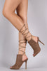 Wild Diva Lounge Suede Peep Toe Ankle Tie Mule Heel