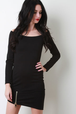 Zipper Accent Off The Shoulder Dress