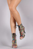 Privileged Floral Caged Corset Lace Up Heel