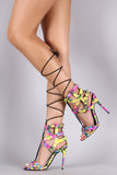 Privileged Floral Caged Lace Up Single Sole Heel