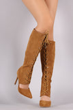 Shoe Republic Suede Lace Up Cutout Boots