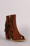 Suede Zipper And Fringe Chunky Heeled Ankle Boots