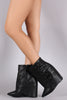 Buckled Pointy Toe Fold Down Shaft Wedge Booties