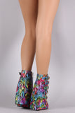 Rainbow Python Print Buckled Fold Down Shaft Wedge Booties