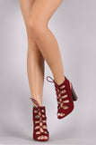 Bamboo Suede Corset Lace-Up Chunky Stacked Heel