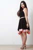 Contrast Belted Sleeveless Handkerchief Hem Fit And Flare Dress