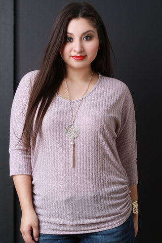 Marled Knit Dolman Sleeves Necklace Top