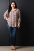 Plaid Pattern Quarter Sleeves Button Up Shirt Top