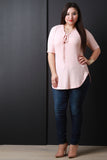 Melange Ribbed Lace Up Tunic Top