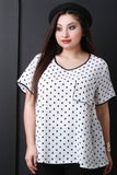 Polka Dot Print Short Sleeves Pocket Blouse