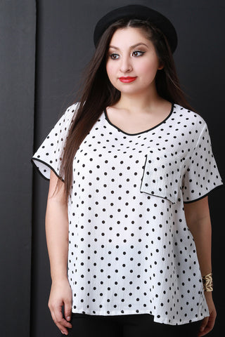 Polka Dot Print Short Sleeves Pocket Blouse