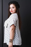 Polka Dot Print Short Sleeves Pocket Blouse