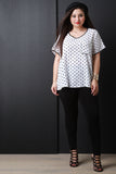 Polka Dot Print Short Sleeves Pocket Blouse