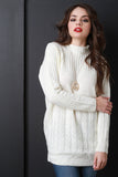 Mixed Cabel Knit Mock Neck Long Sleeves Sweater Top