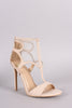 Suede Cutout Mesh Cuff Open Toe Stiletto Heel