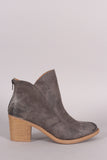 Qupid Asymmetrical Collar Chunky Heel Western Cowgirl Booties