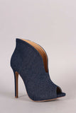 Liliana Denim V-Slit Peep Toe Stiletto Booties