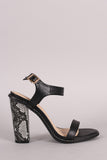 Liliana Open Toe Ankle Strap Chunky Python Wrapped Heel