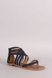 Qupid Strappy Denim Gladiator Thong Flat Sandal